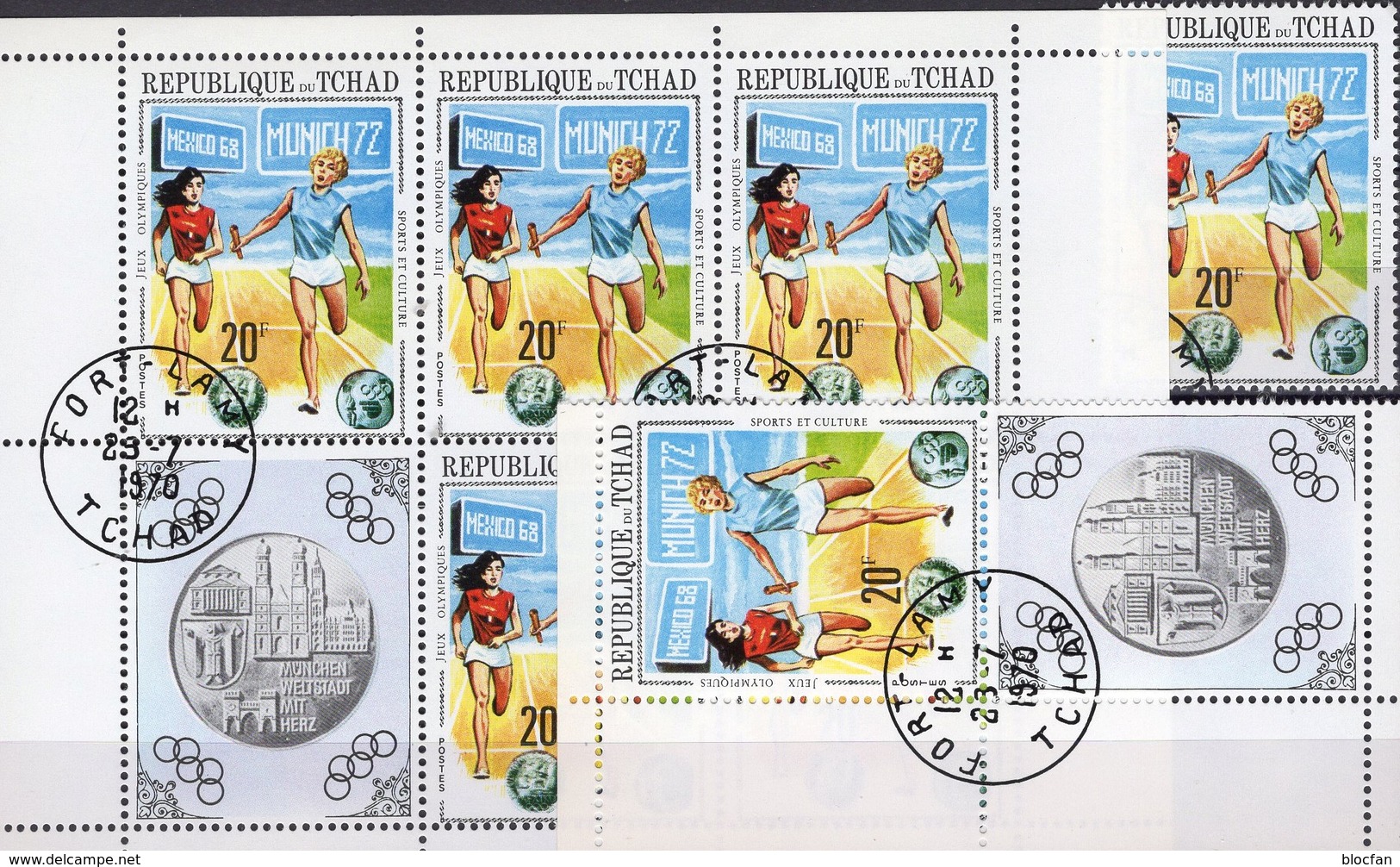 Sommer-Olympiade Mexico 1968 Muinch 1972 Tschad 380,ZD+6-Block O 19&euro; Staffellauf Olympic S/s Bloc Sheetlet Bf TCHAD - Summer 1968: Mexico City