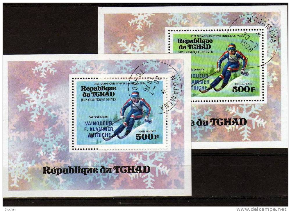 Im Abfahrtslauf Olympia - Sieger Aus Österreich Tschad 735, Block 63 + 63P O 18€ - Winter 1976: Innsbruck