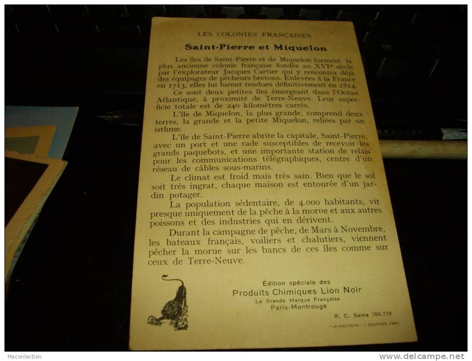 Saint Pierre Et Miquelon  Pecheur  Peche ...Carte Publicitaire Du Cirage Du Lion Noir - Autres & Non Classés