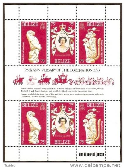 BELIZE - 1978 QE II Coronation Souvenir Sheet. MNH ** - Belize (1973-...)
