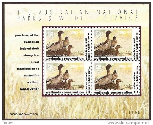 AUSTRALIA - Extremely Rare 1993-4 Parks And Wildlife Services Duck Souvenir Sheet. This Is Number 60 Of Only 1,000 - Werbemarken, Vignetten