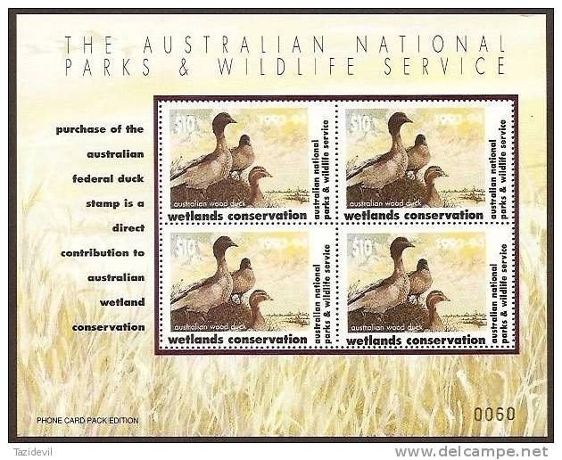 AUSTRALIA - Extremely Rare 1993-4 Parks And Wildlife Services Duck Souvenir Sheet. This Is Number 60 Of Only 1,000 - Cinderelas