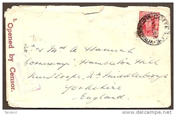 AUSTRALIA - 1943 "Opened By Censor" Cover To England. Roughly Opened - Storia Postale