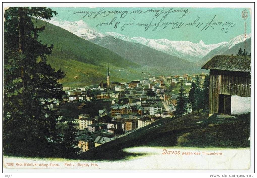 Schweiz/Suisse: AK Davos Gegen Tinzenhorn, 1906, 2 Scans - Davos