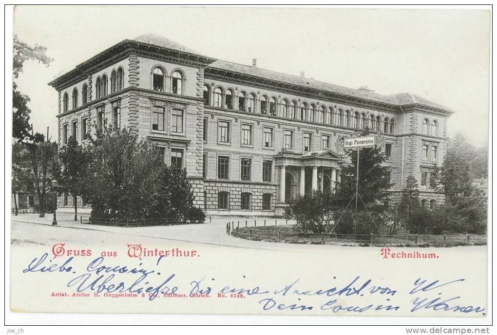 Schweiz/Suisse: Gruss Aus Winterthur Technikum, 1900, 2 Scans, Guggenheim - Winterthur