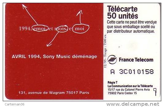 Télécarte - Sony Music 1994 - Tirage 7500 Ex - Privées
