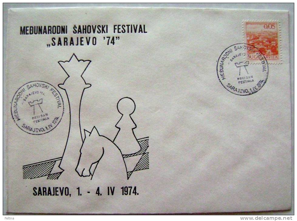 1974 SARAJEVO CHESS TOURNAMENT COVER FIRST DAY CANCELATION SCHACH SCACCHI ECHECS - Chess