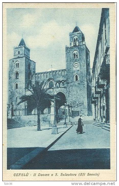 CEFALU' (PALERMO) - IL DUOMO S. SALVATORE - B/N N/V ANNI 40 - ANIMATA.- F/P 9X14 - Acireale