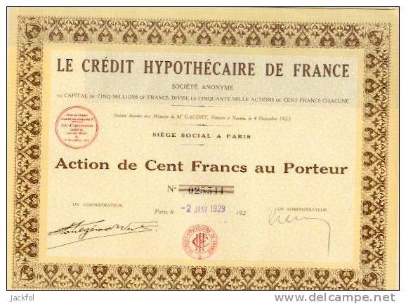 CREDIT HYPOTHECAIRE DE FRANCE - Bank En Verzekering