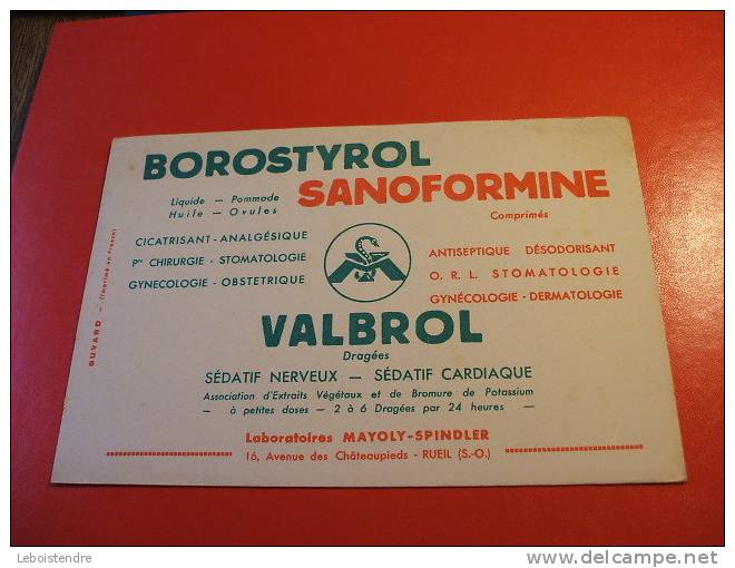 BUVARD : BOROSTYROL SANOFORMINE-VALBROL-LABORATOIRES MAYOLY-SPINDLE / TAILLE : 21 CM X 14  CM - Chemist's