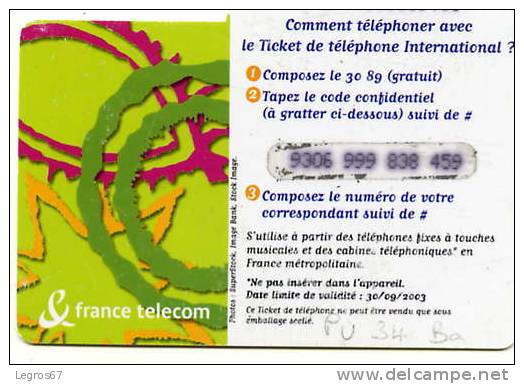 TICKET TELEPHONE PU 34 Ba 50 FRANCS - Tickets FT