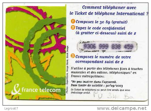 TICKET TELEPHONE PU 34 Ba 50 FRANCS - FT Tickets