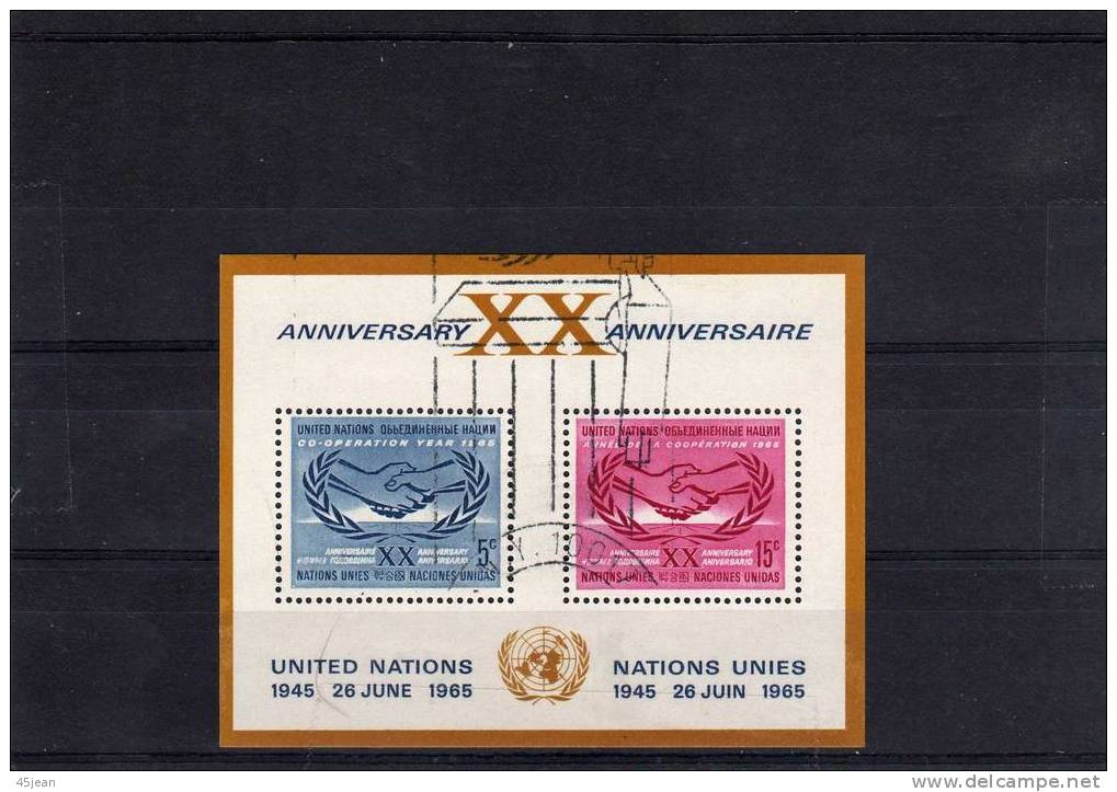 O.N.U: 1965 Bloc N°4 "20 Ans De L'onu Et Année De L'OIT" Oblitéré - IAO