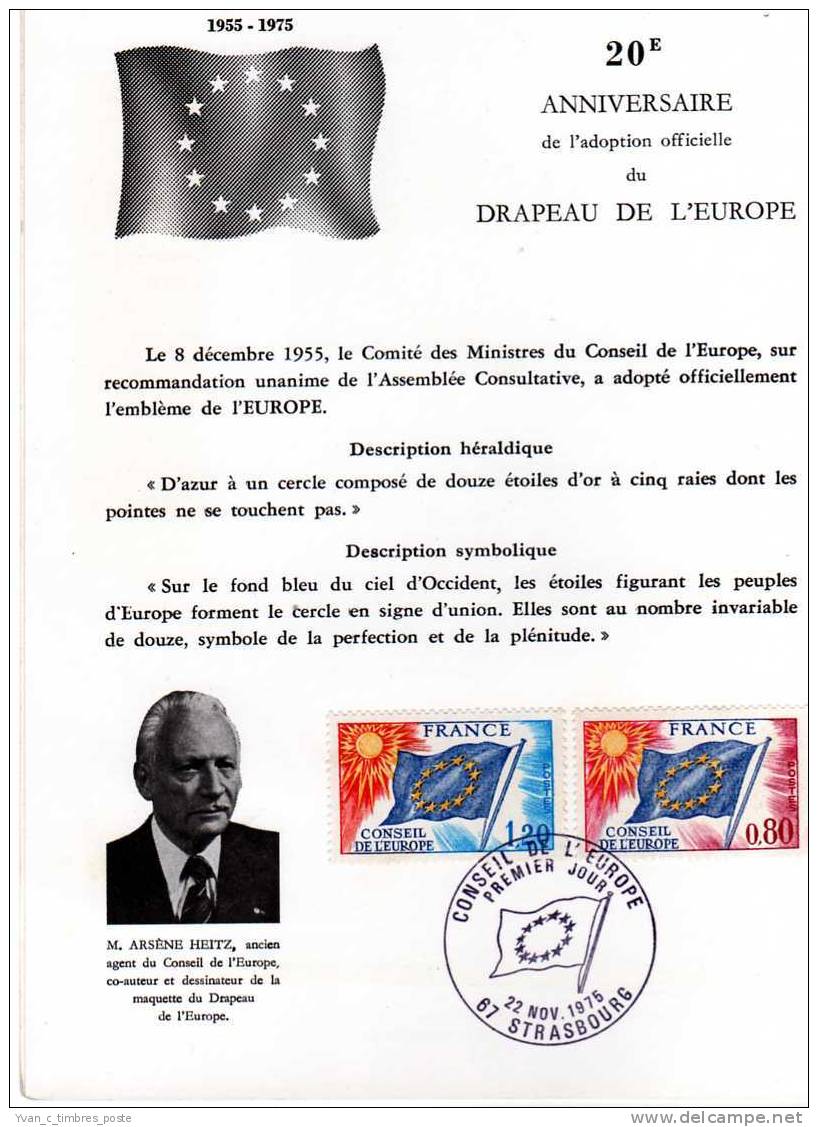 FRANCE SERVICE CONSEIL DE L EUROPE N° 46 47 48 20EME ANNIVERSAIRE DE L ADOPTION DU DRAPEAU EUROPEEN - Covers & Documents