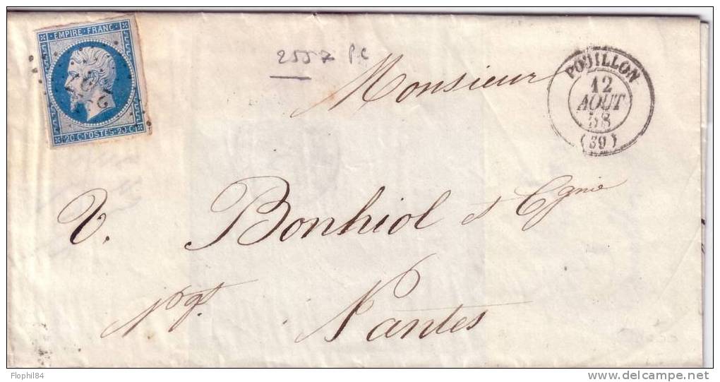 LANDES-POUILLON 12-8-1858 N°14 OBL.PC2557 - INDICE 9 COTE 50€ - LETTRE SANS TEXTE - VERSO AMBULANT PYRENEES A PARIS ET B - 1849-1876: Classic Period