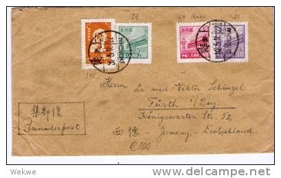 Ch-pr029/ CHINA -  Mi.Nr.  21, 69, 68, 145 Nach  Fürth, Bayern 1952 Ex Shanghai - Brieven En Documenten