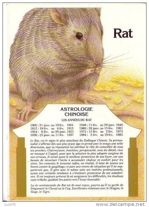 ASTROLOGIE   CHINOISE  -   Signe :   RAT - Astrologie