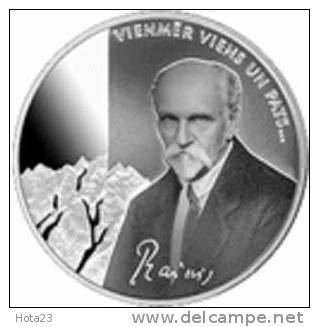 Latvia - 1 Lats Silver Coin Singer Janis  Rainis + Mountain 2005  Y-silver-proof - Lettonie