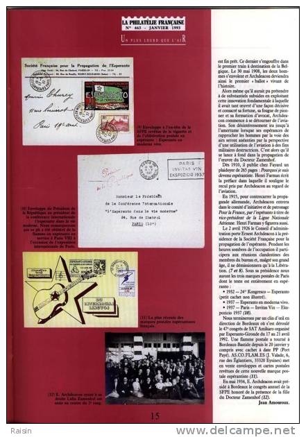 La Philatélie Française N°463 Janv; 1993 Organe Officiel   TBE - Französisch (ab 1941)