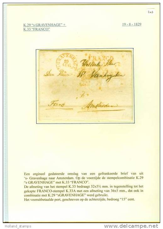 VOORFILATELIE GEDATEERDE Omslag  (203)  Van 's-GRAVENHAGE Naar AMSTERDAM 19-08-1829 - ...-1852 Prephilately