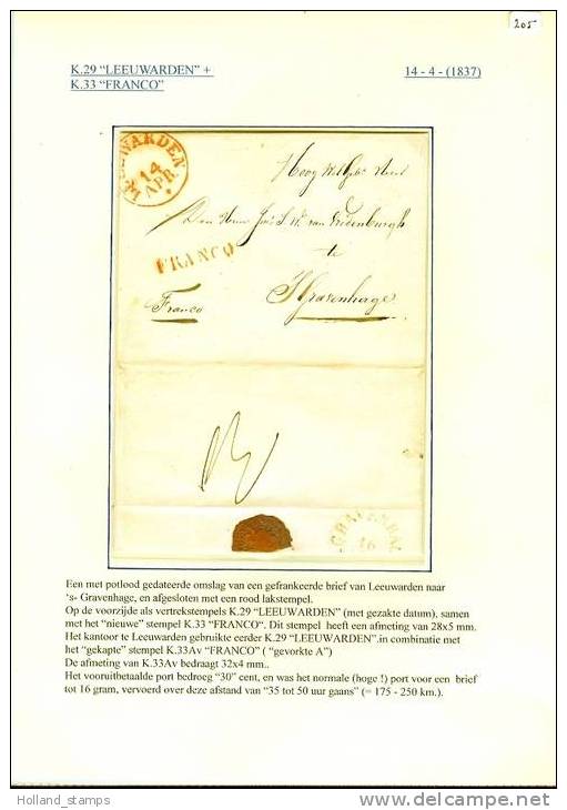 VOORFILATELIE POTLOOD GEDATEERDE Omslag Gefrankeerde BRIEF (205) Van LEEUWAREDEN Naar 's-GRAVENHAGE 14-04-1837 - ...-1852 Voorlopers