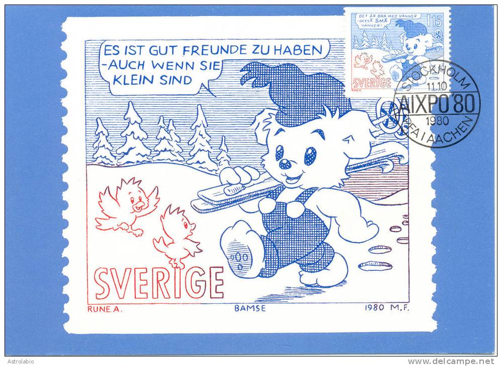 Suède 1980 " Bandes Dessinées Suédoises, Bamse " Carte Maximum Yvert 1106 - Bandes Dessinées