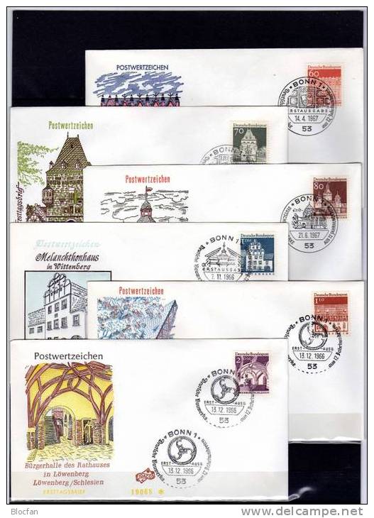 Lot FDC Große Bauwerke Aus Deutschland Von 1966 Bis1969 BRD 489/503 + 6 FDC  44€ - Collections (with Albums)