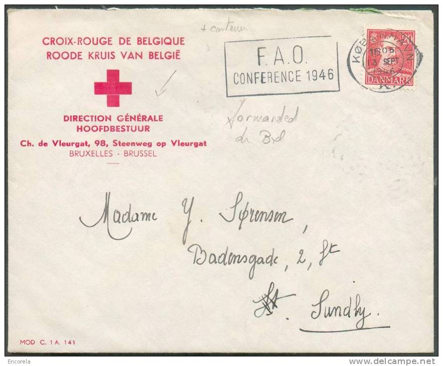 Danemark - 20ö. Obl. Dc Kopenhague S/L. à En-tête (CROIX-ROUGE De BELGIQUE) Du 13 Sept. 1946 Vers Sundby. - Red Cross