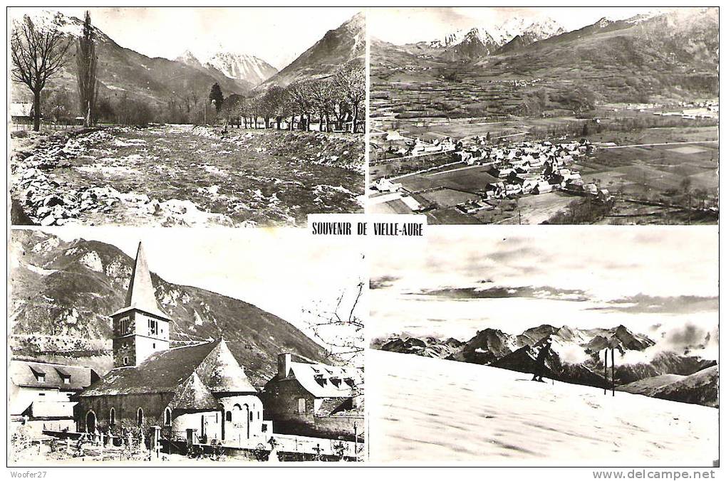 CPSM Dentelée Noir Et Blanc VIEILLE AURE Vallée D'aure,la Neste,l'église,les Montagnes - Vielle Aure