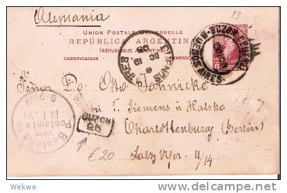 Arg159 ARGENTINIEN - / P 13 Nach Berlin 1894 Ex Buzon Nr. 25 - Ganzsachen