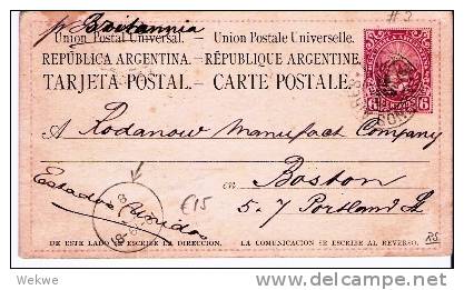 Arg161/ ARGENTINIEN -  P 3 Nach Boston 1881, Paid All NY - Ganzsachen