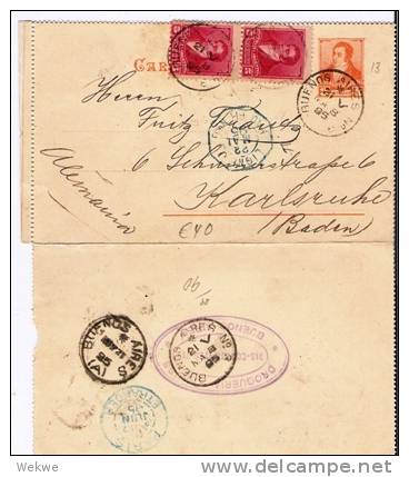 Arg173/ ARGENTINIEN -  Ligne J Nr. 3 1895 Kartenbrief Mit Marken - Covers & Documents