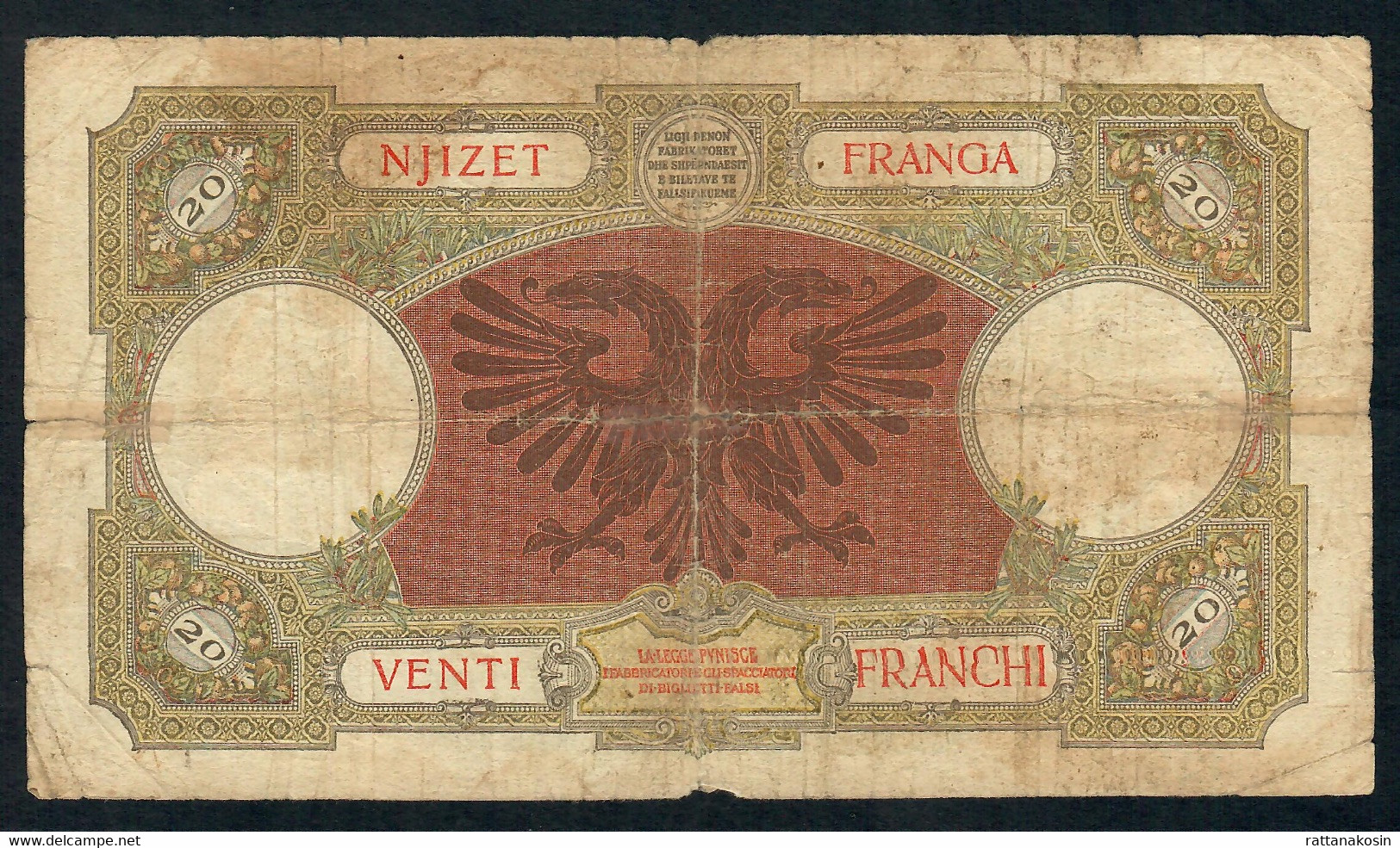 ALBANIA P7   20   FRANGA   1939     * FINE * - Albania