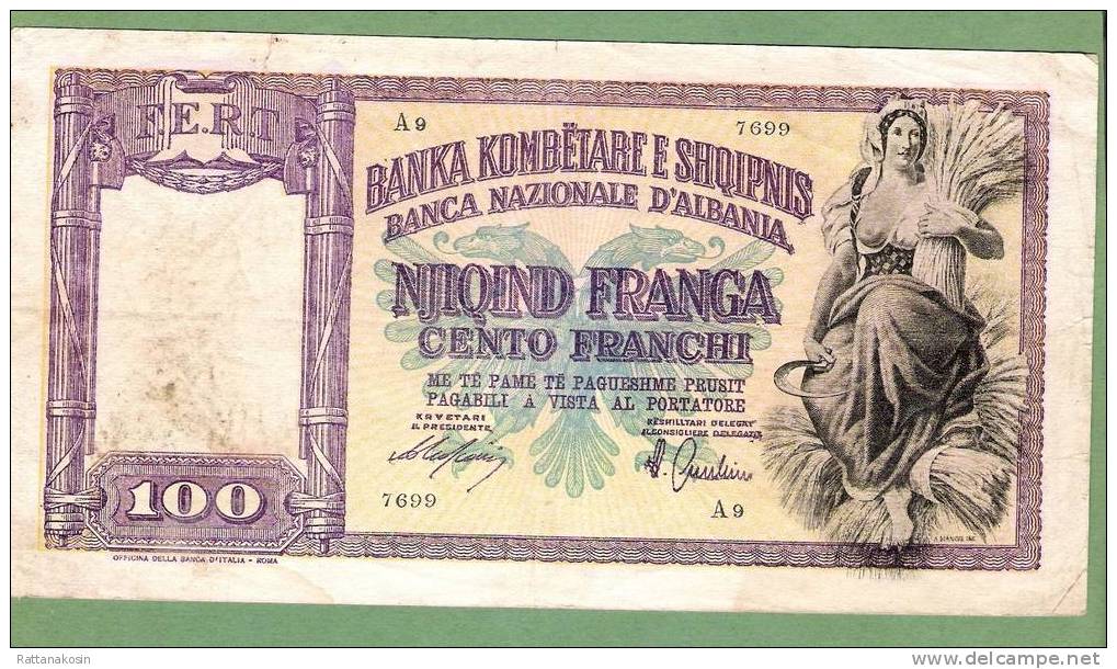 ALBANIA P8   100   FRANGA    1940     * FINE * - Albanie