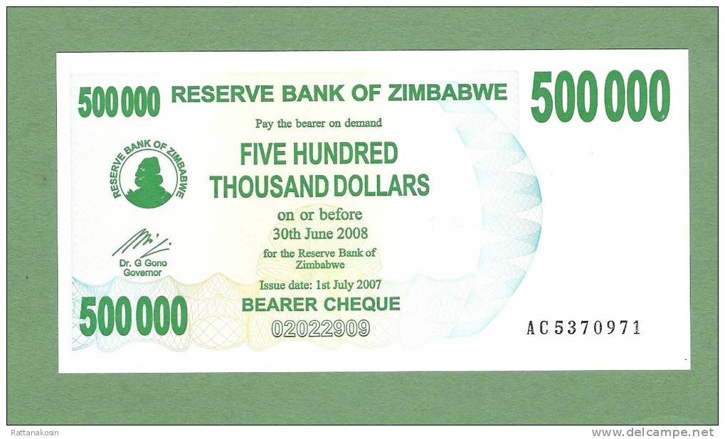 ZIMBABWE  P51  500.000   DOLLARS   1.7.2007 TO 30.6.2008  UNC. - Zimbabwe