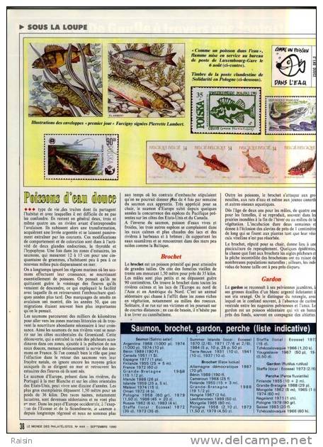 Le Monde Des Philatélistes N°444 Sept; 1990 TIMBRES  TELECARTES  POISSONS D´EAU DOUCE  CP Boulevard Du Crime TBE - Français (àpd. 1941)