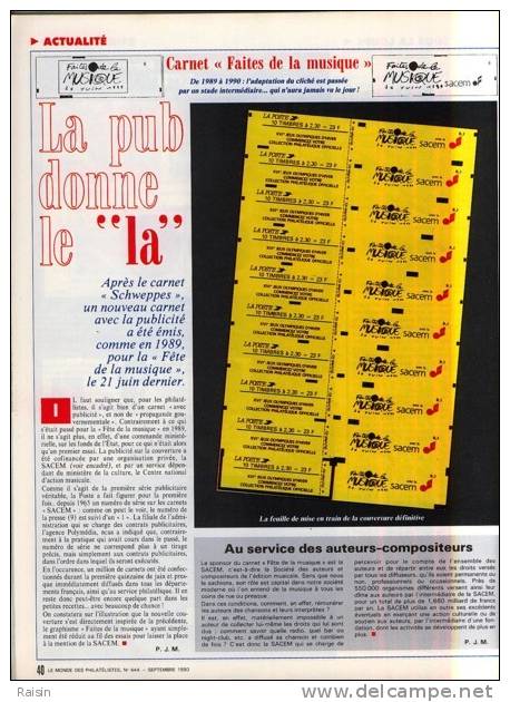 Le Monde des Philatélistes N°444 Sept; 1990 TIMBRES  TELECARTES  POISSONS D´EAU DOUCE  CP Boulevard du Crime TBE