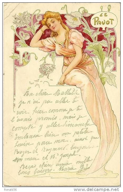 Cp ( Illustrateur ) LE PAVOT Plante En Fleur ( Art Nouveau ) Femme Et Mode - Avant 1900
