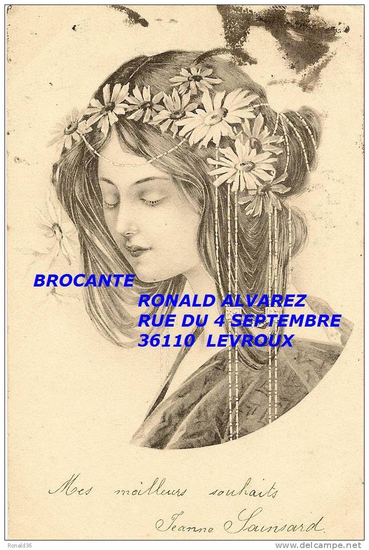 Cp (  Illustrateur ) Femme Et Marguerite  ( Adr à Jeanne Joulin PARIS Rue Vivienne) Genre Art Nouveau - Avant 1900