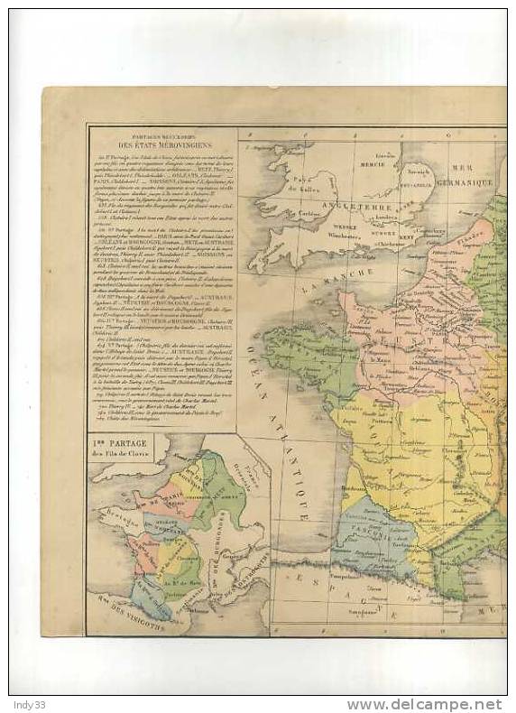 - FRANCE MEROVINGIENNE . CARTE GRAVEE EN COULEURS AU XIXe S. SOUS LA DIRECTION DE Mrs DRIOUX ET LEROY - Mapas Geográficas