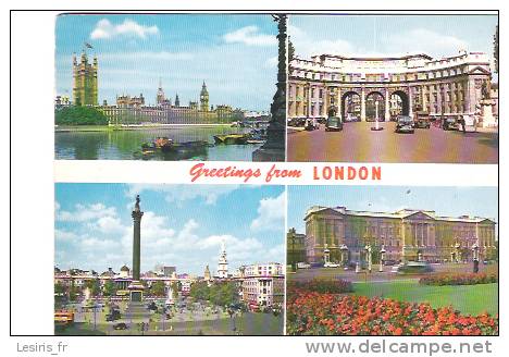 CP - GREETINGS FROM LONDON - MULTIVUES -HOUSES OF PARLIAMENT AND RIVER THAMES - TRAFALGAR SQUARE - BUCKUNGHAM PALACE - - River Thames