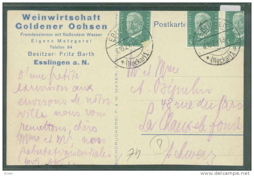 DEUTSCHLAND - ESSLINGEN - WEINWIRTSCHAFT GOLDENER OCHSEN  - B  ( CARTE COUPEE ) - Esslingen