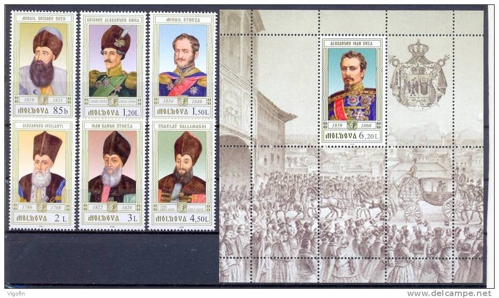 MD 2008-628-634 KINGS OF MOLDAVIA, MOLDAVIA, 6v + S/S , MNH - Moldawien (Moldau)