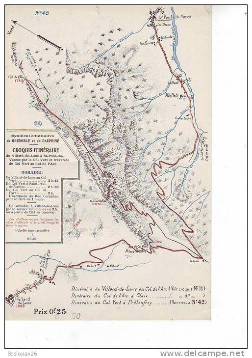 Syndicat D'initiative De Grenoble Et Du Dauphiné Croquis Itinéraire N°45 Villard De Lans, St Paul De Varces - Autres & Non Classés