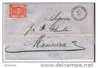 Egy114/  ÄGYPTEN - Alessandria-Mansura 1871, Michel II B (Brief, Cover, Letter, Lettre) - 1866-1914 Ägypten Khediva
