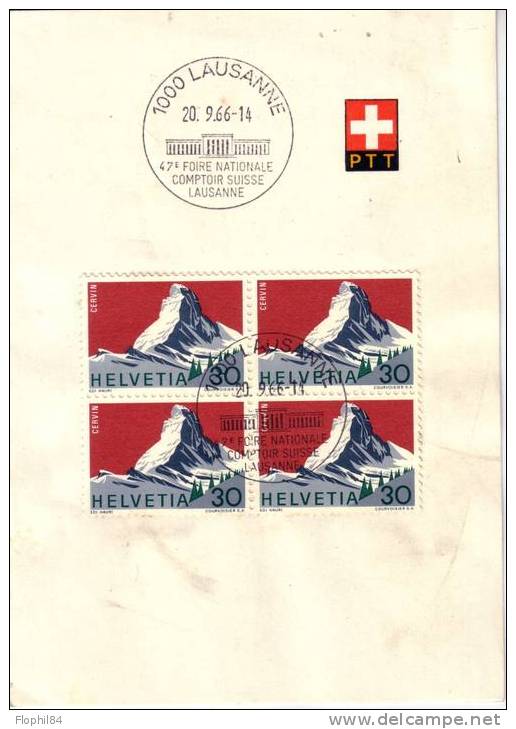 SUISSE-N°753-754 BLOC DE 4 - SUR 2 DOCUMENTS 20-9-66 - Marcophilie