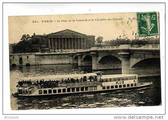 Cpa  PARIS Pont De LA CONCORDE Chambre Des Deputes BATEAU MOUCHE Pub Bouillon KUB - 281 - Ponts