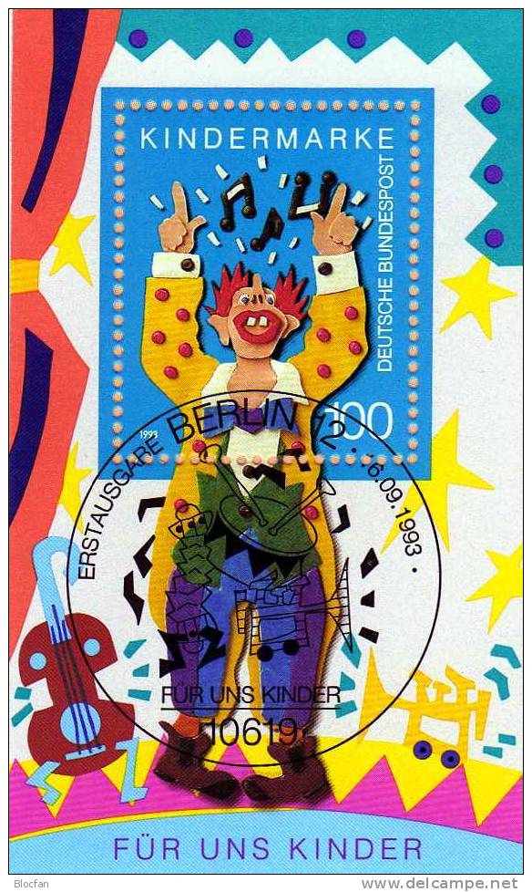 Zirkus-Kunst/Musikclown Für Unsere Kinder 1993 BUND Block 27 O 2€ Clown Bloque Hojitas Bloc M/s Art Sheet Bf BRD/Germany - Circus