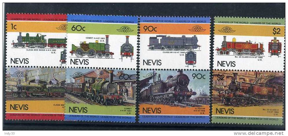 - NEVIS . 4 PAIRES DE TIMBRES SE TENANT SUR LES LOCOMOTIVES . NEUVES SANS CHARNIERE - St.Kitts And Nevis ( 1983-...)
