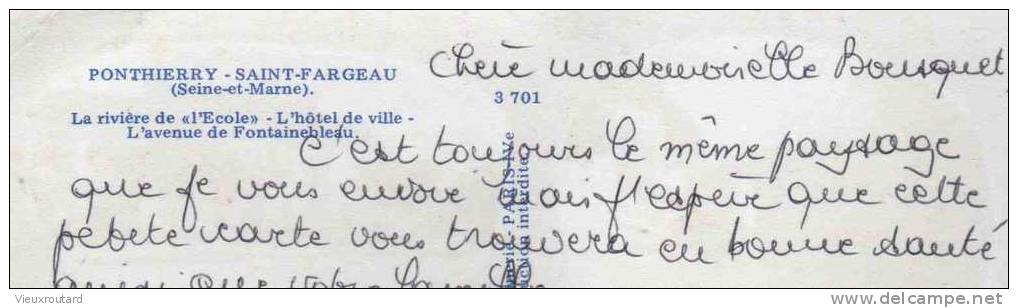CPSM.  PONTHIERRY SAINT FARGEAU. LA RIVIERE DE "L'ECOLE". L'HOTEL DE VILLE. L'AVENUE DE FONTAINEBLEAU. - Saint Fargeau Ponthierry